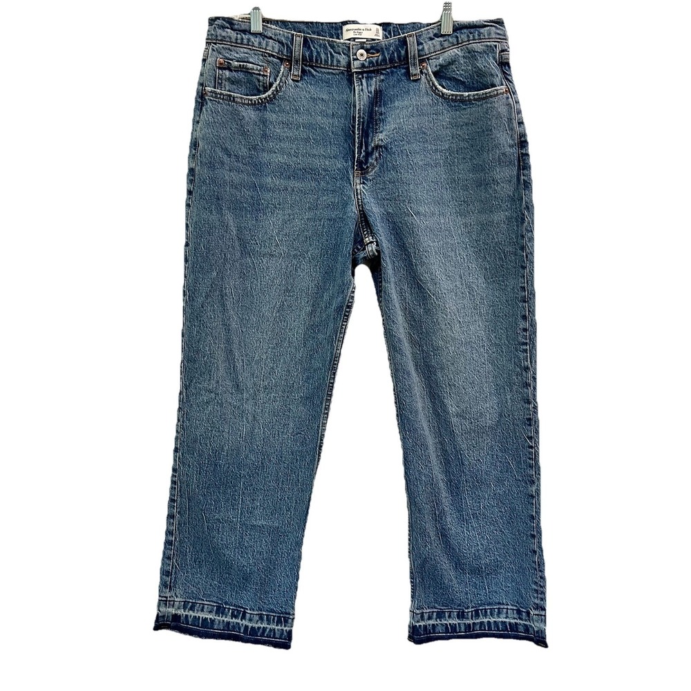 Abercrombie‎ & Fitch Womens The Baggy Low Rise Jean Size 31/12 Raw Hem 5 Pocket